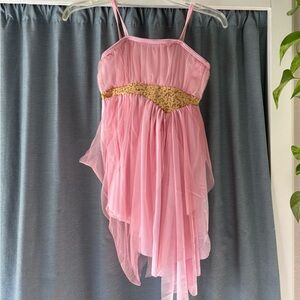 Kids Pink Asymmetrical Dance Costume